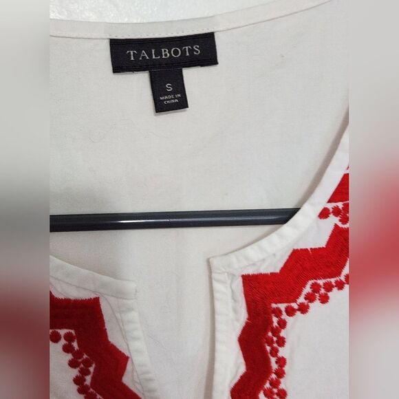 Talbots Sleeveless Aztec White w/ Red Embroidery Cotton Tunic Top Blouse -Size S - Picture 7 of 8